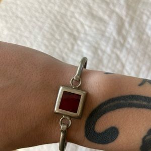 vintage sterling silver and red stone bangle